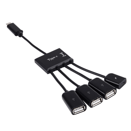 Tuff-Luv Portable 4 in 1 USB Type-C to 3 Ports USB 2.0 OTG HUB Cable - Black H11_74