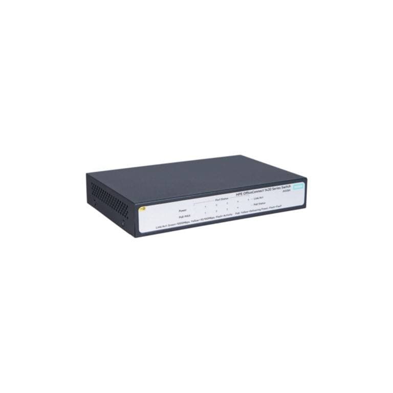 HPE OfficeConnect 1420 5-port Unmanaged L2 Gigabit 1U Switch with 4-port PoE+ JH328A