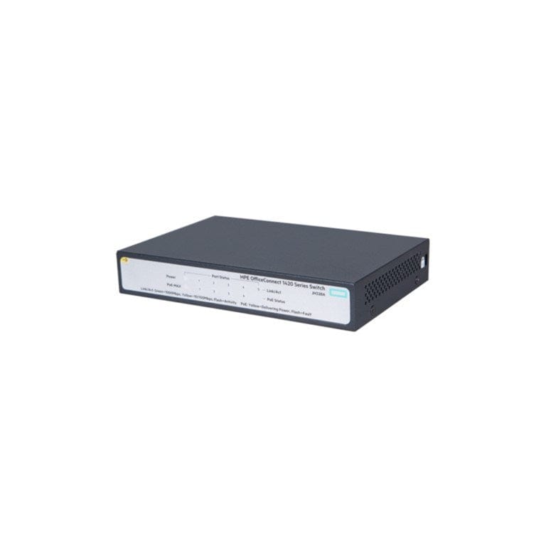 HPE OfficeConnect 1420 5-port Unmanaged L2 Gigabit 1U Switch with 4-port PoE+ JH328A