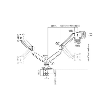 Bracket LDT10-C024U 13-32 inch Interactive Counterbalance Dual Monitor Arm with USB & Audio Port