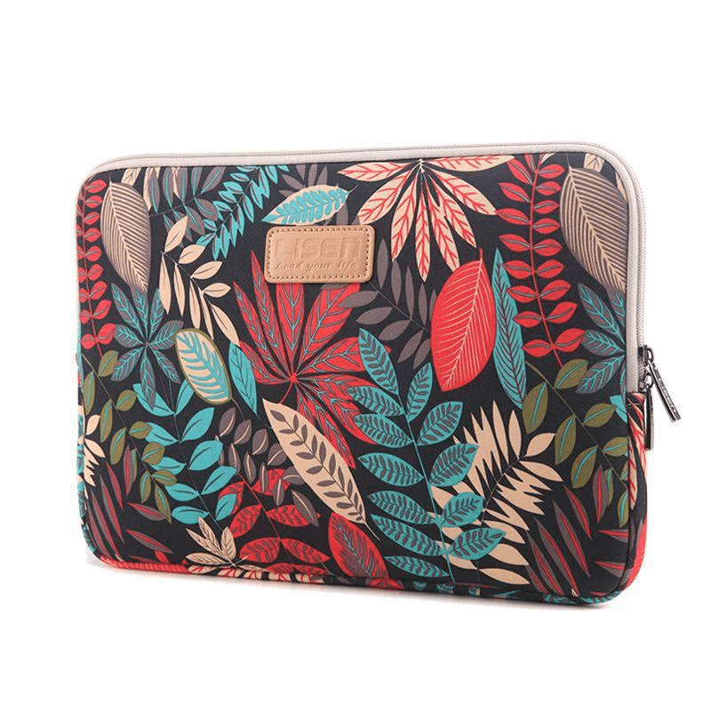 Tuff-Luv LISEN Botanical Forest 14" Canvas Laptop Sleeve Case - Black LEAFBLK14