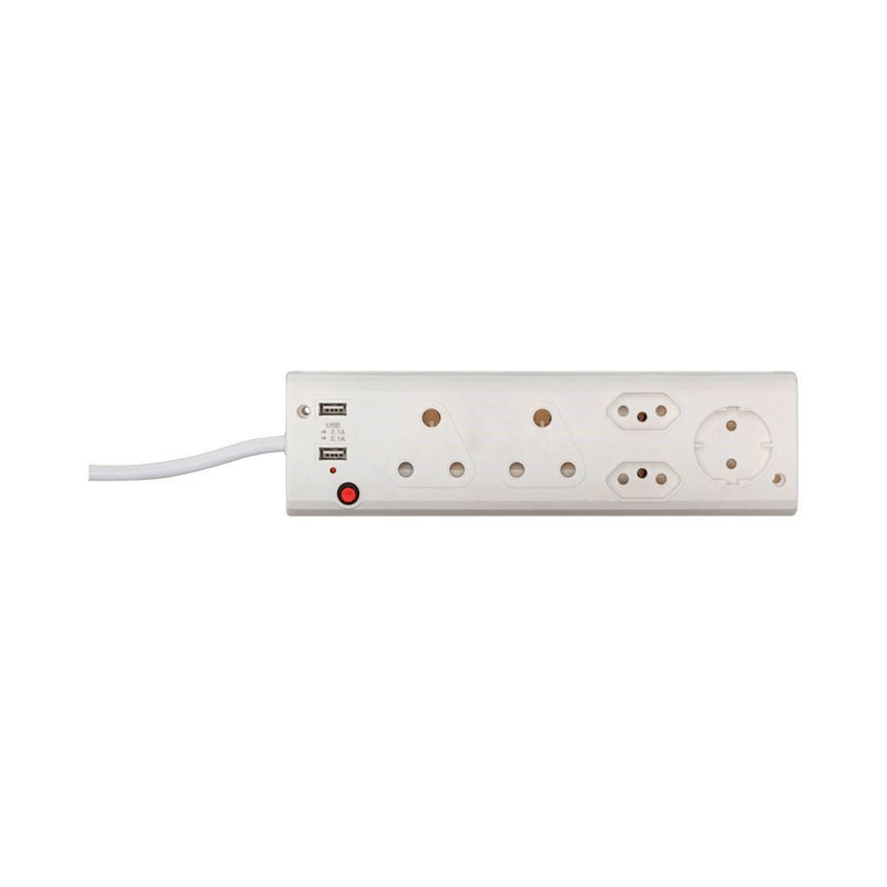 Ausma 5-port Multi Plug with 2-port USB Charger MP-5P-USB