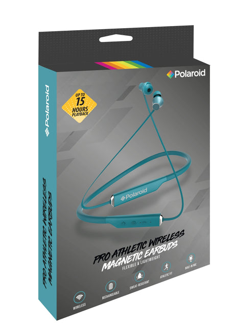 Polaroid Pro Athletic Wireless Magnetic Earbuds Headphones In-ear Turquoise PAW585TL