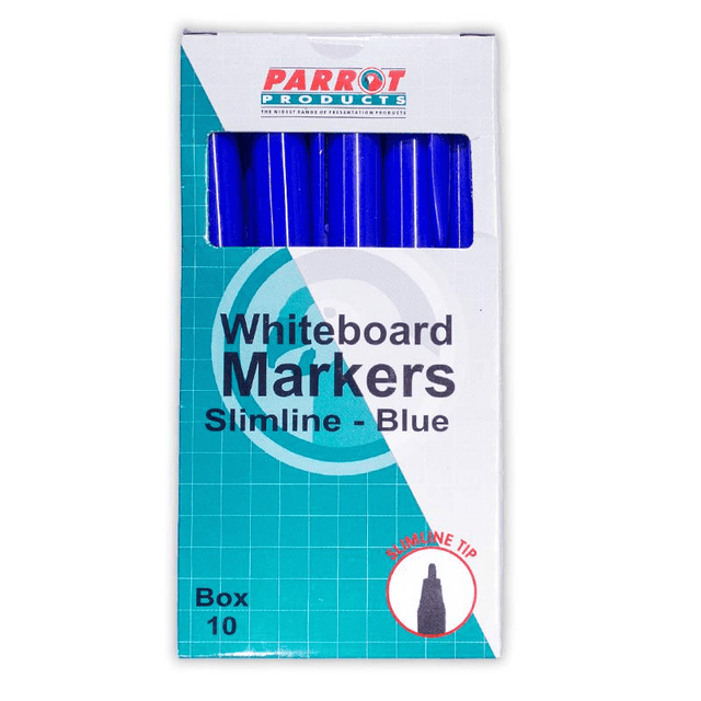 Parrot Whiteboard Markers Slimline Tip Blue 10-pack PW2001D