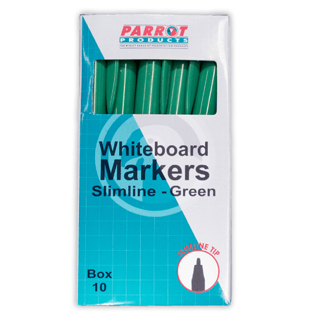 Parrot Whiteboard Markers Slimline Tip Green 10-pack PW2001G