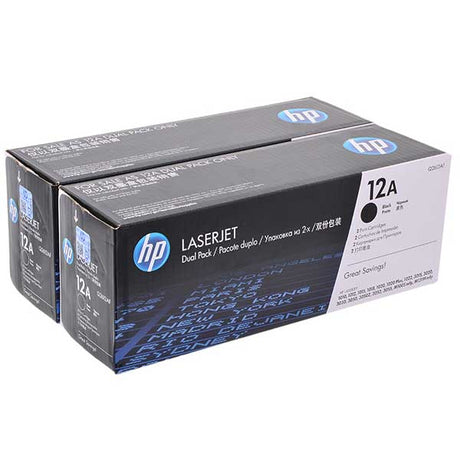 HP 12A Black Toner Cartridges 2,000 Pages Each Original Q2612AD Dual-pack