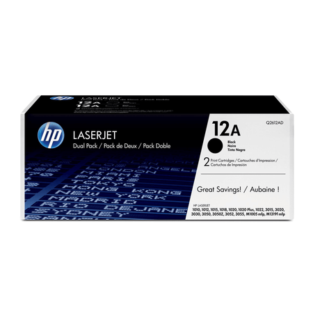 HP 12A Black Toner Cartridges 2,000 Pages Each Q2612AF Dual-pack