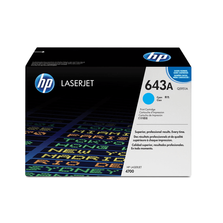 HP 643A Cyan Toner Cartridge 10,000 Pages Original Q5951A Single-pack