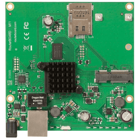 MikroTik RouterBOARD M11G with 1 Gigabit LAN MiniPCI-e Sim Slot PoE in and RouterOS L4 wired router Black Green Grey RBM11G