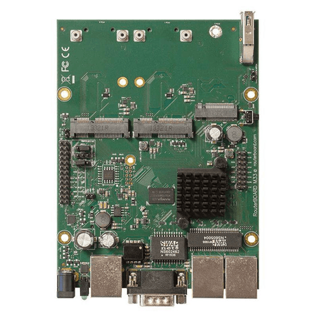 MikroTik RouterBOARD M33G with 3 Gigabit LAN 2 MiniPCI-e Sim Slot USB 3.0 PoE in wired router Black Green Grey RBM33G