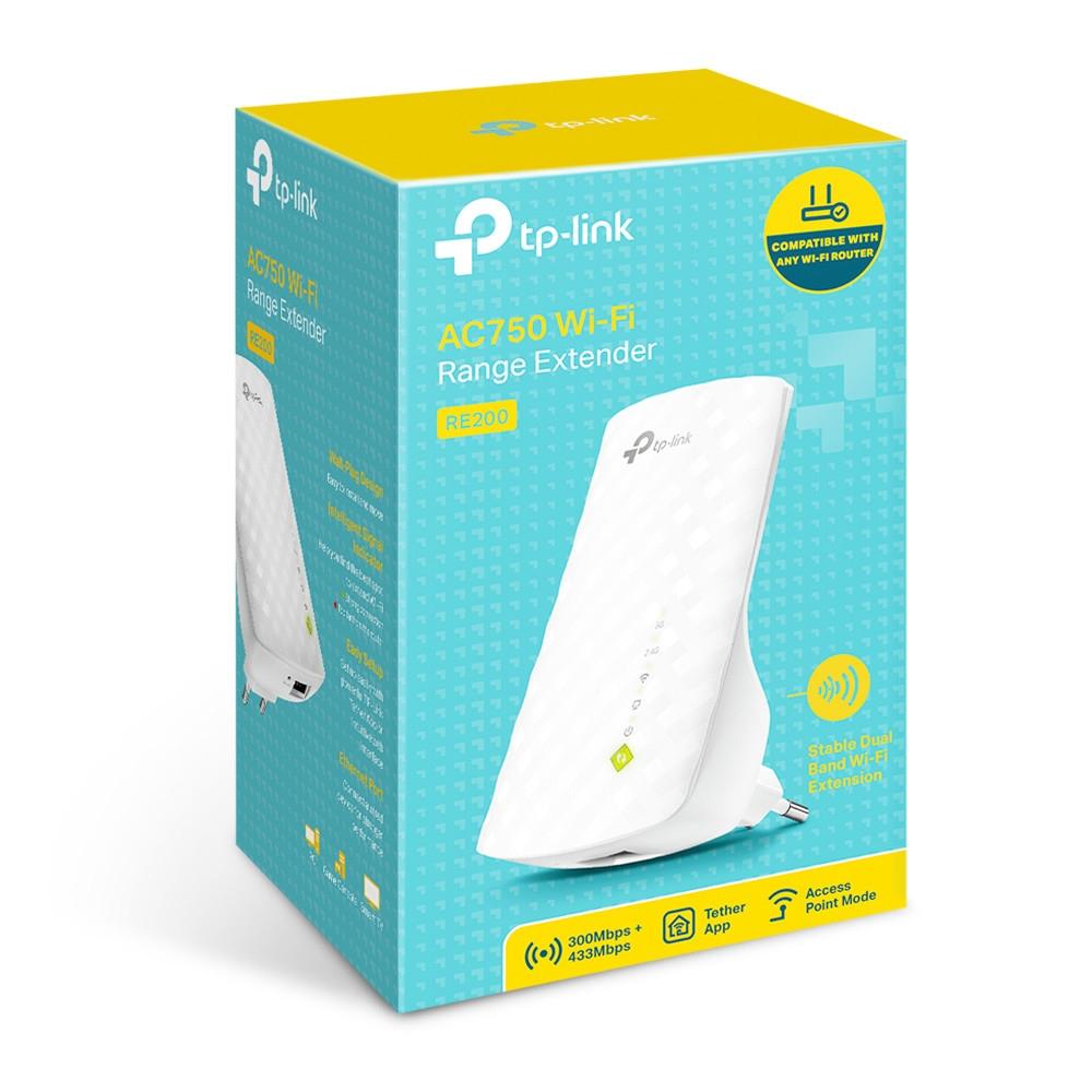 TP-Link RE200 AC750 Wi-Fi 5 5 Range Extender Repeater White 10/100 Mbits