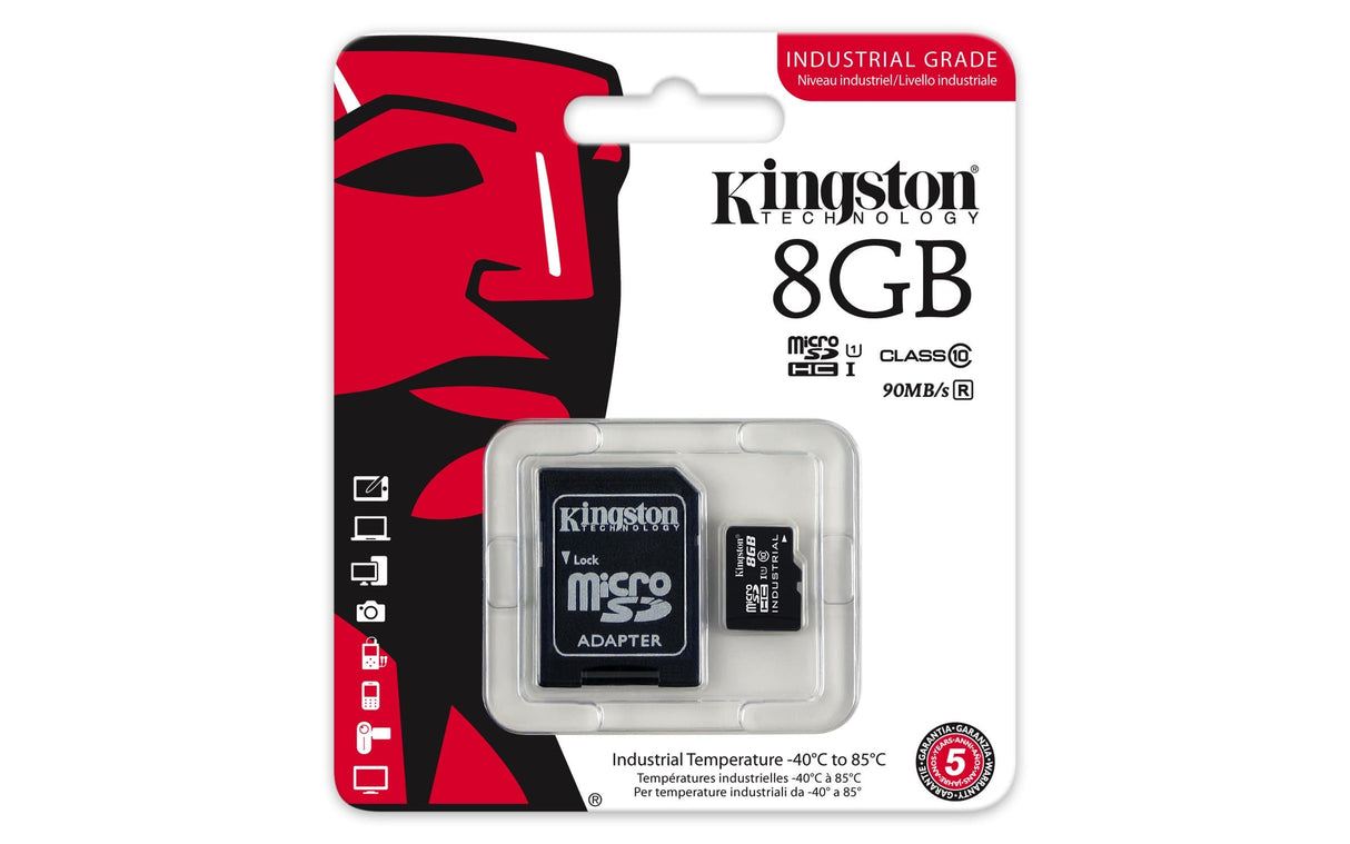 Kingston Industrial Temperature MicroSD UHS-I 8GB Memory Card Class 10 SDCIT/8GB