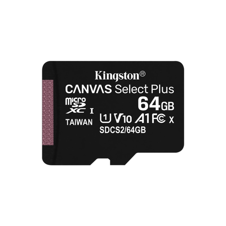 Kingston Technology Canvas Select Plus 64GB micSDXC 100R A1 C10 Two Pack with Single Adapter SDCS2/64GB-2P1A