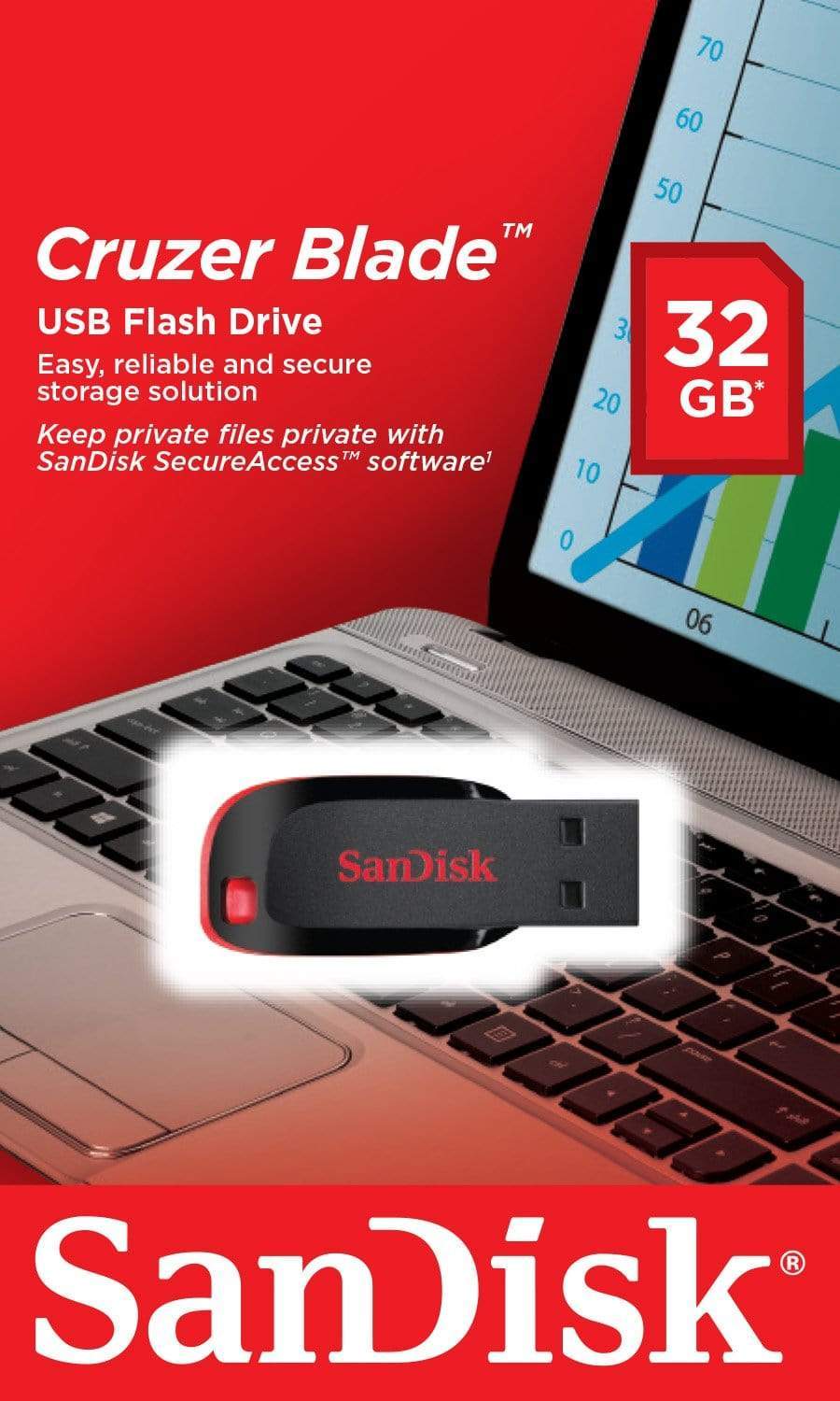 SanDisk Cruzer Blade 32GB USB 2.0 Type-A Black and Red USB Flash Drive SDCZ50-032G-B35