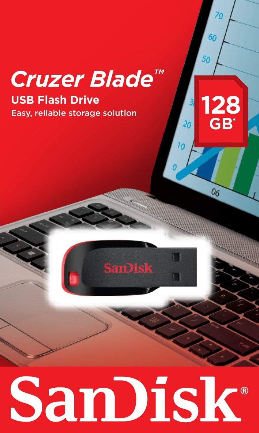 SanDisk Cruzer Blade 128GB USB 2.0 Type-A Black and Red USB Flash Drive SDCZ50-128G-B35