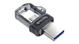 SanDisk Ultra Dual M3.0 64GB USB 3.2 Gen 1 Type-A / Black Silver and Transparent USB Flash Drive SDDD3-064G-G46