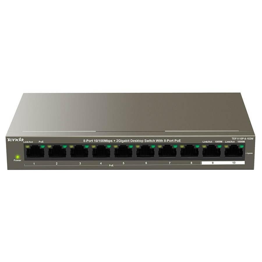 Tenda TEF1110P-8-102W 8-port 10/100Mbps + 2 Gigabit Desktop with 8 PoE Switch