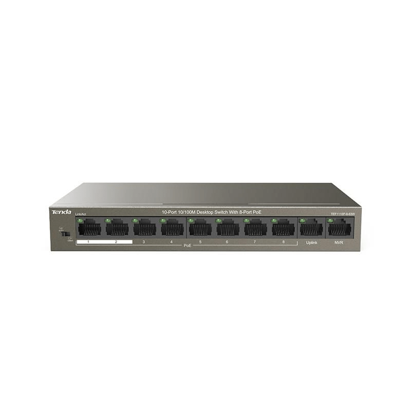 Tenda TEF1110P-8-63W 8-port 10/100Mbps + 2 Gigabit Desktop with 8 PoE Switch