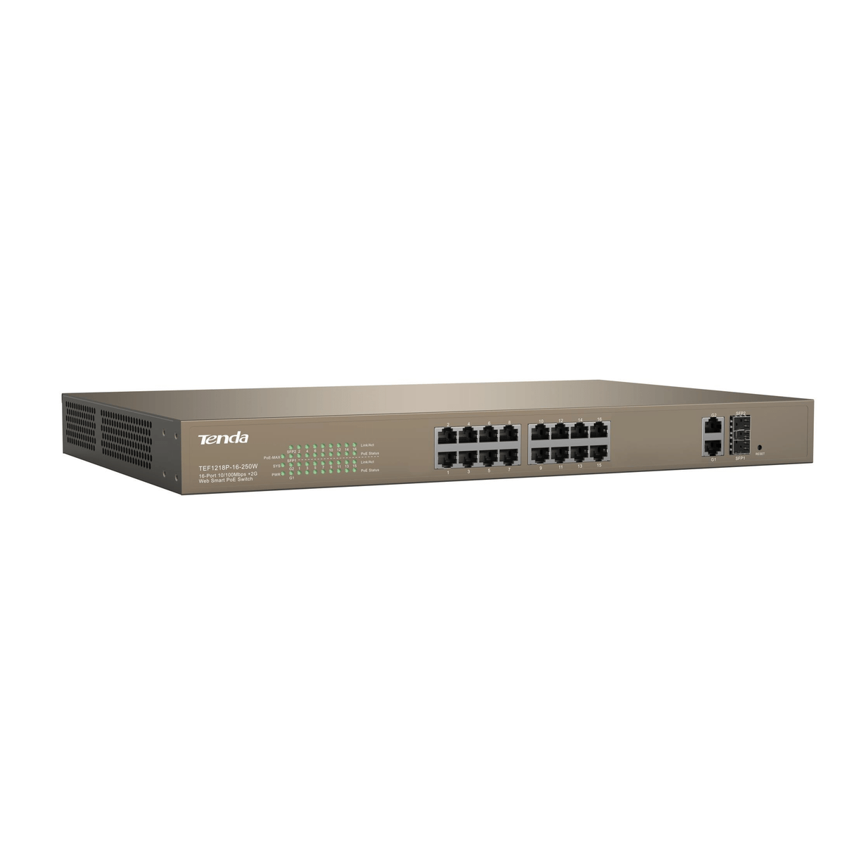 Tenda TEF1218P-16-250W network switch L2 Fast Ethernet (10/100) Power over Ethernet (PoE) Grey