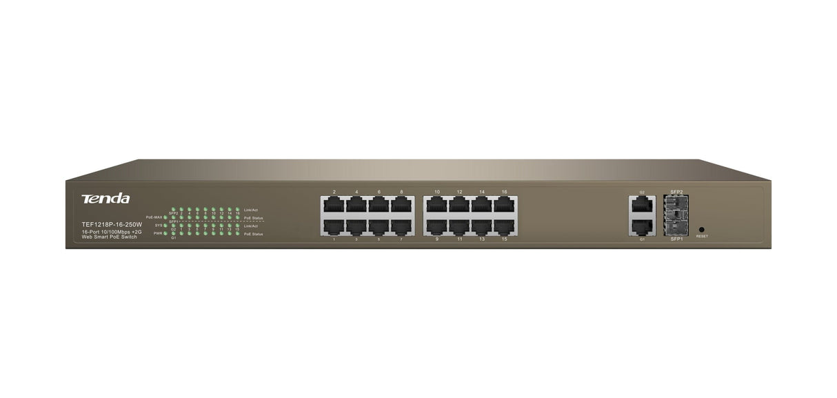 Tenda TEF1218P-16-250W network switch L2 Fast Ethernet (10/100) Power over Ethernet (PoE) Grey