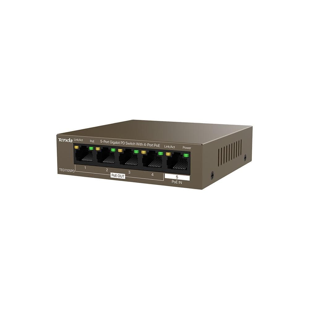 Tenda 5-port Gigabit Desktop Switch with 4-port PoE and 1 PoE Input TEG1105PD