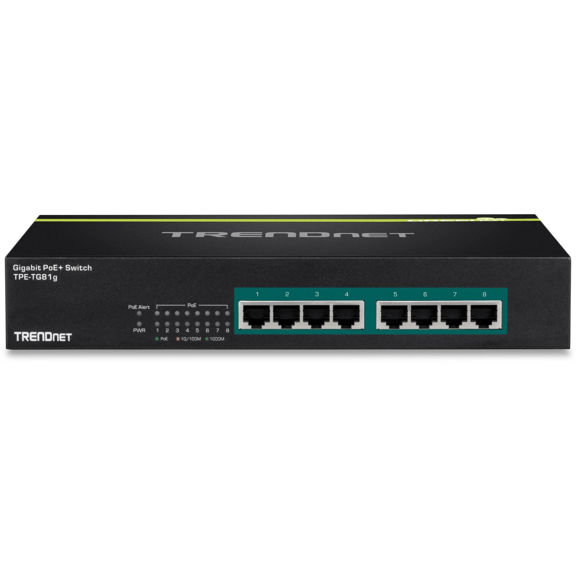 TRENDnet TPE-TG81g Unmanaged Switch Gigabit Ethernet PoE Black