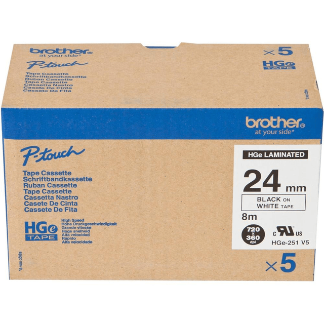 Brother TZE-HGE251V5 label-making tape Black on White 5-pack