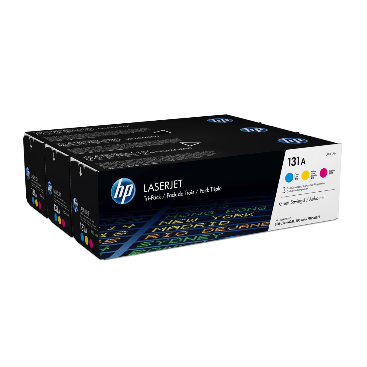 HP 131A Cyan Magenta Yellow Toner Cartridges 5,400 Pages Each Original U0SL1AM 3-pack