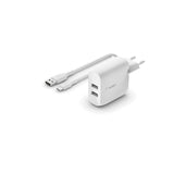 Belkin BoostCharge 24W Dual USB-A PD 3.0 PPS Wall Charger with USB-C Cable - White WCE001VF1MWH