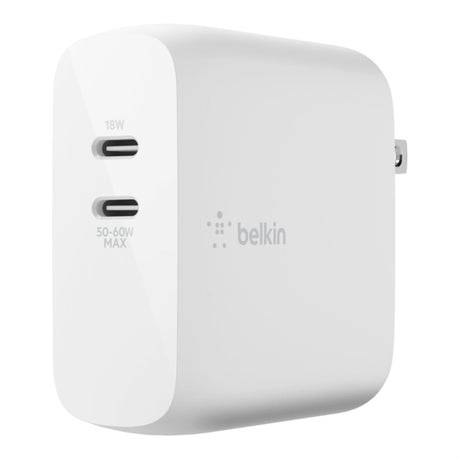 Belkin Dual 65W USB-C GaN Wall Charger with PPS - White WCH013VFWH