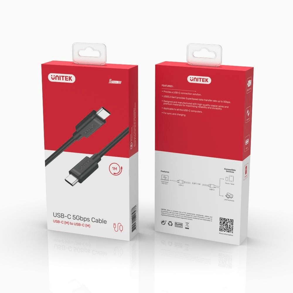 Unitek 1m USB-C Charging Cable with 5Gbps (USB 3.0) Y-C477BK